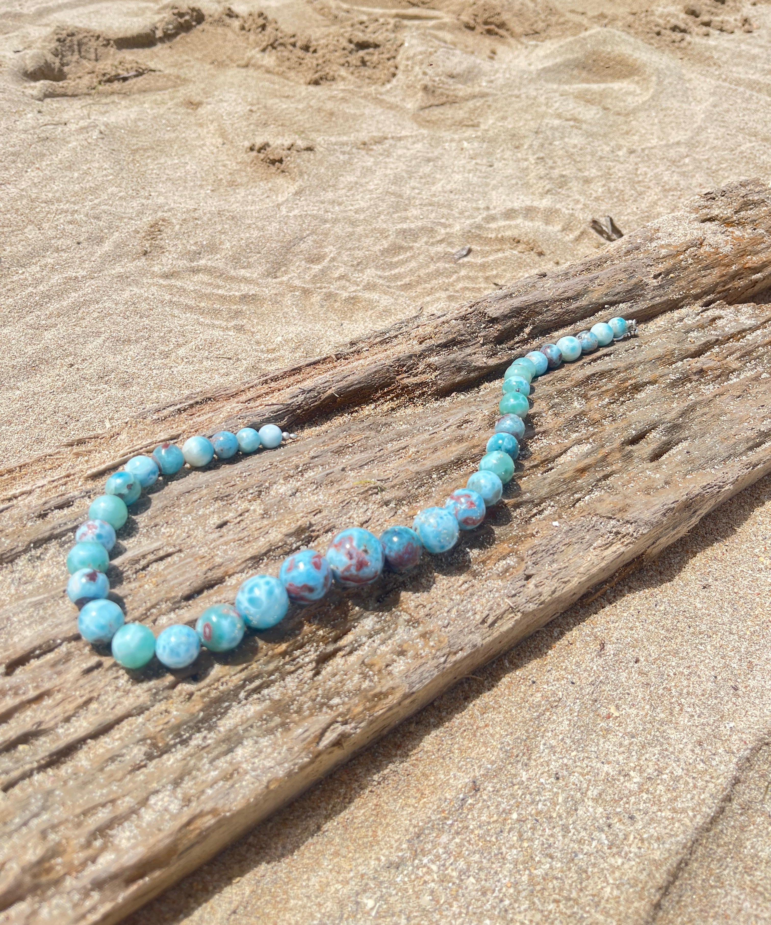 Collector grade Dominican Larimar necklace in 925 sterling silver, front view, as a gift for her, Mauna Vibes