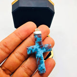 Larimar Cross Pendant, 925 Sterling Silver Blue Stone Unisex