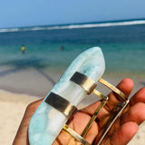 Larimar Slab Cuff Bracelet – 18K Gold Plated Sterling Silver Statement Jewelry