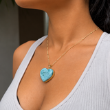 Larimar Gold Heart Pendant – 18k Gold Plated 925 Sterling Silver, Genuine Dominican Blue Stone