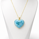 Larimar Gold Heart Pendant – 18k Gold Plated 925 Sterling Silver, Genuine Dominican Blue Stone