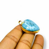 Larimar Gold Heart Pendant – 18k Gold Plated 925 Sterling Silver, Genuine Dominican Blue Stone