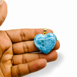 Larimar Gold Heart Pendant – 18k Gold Plated 925 Sterling Silver, Genuine Dominican Blue Stone