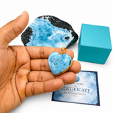 Larimar Gold Heart Pendant – 18k Gold Plated 925 Sterling Silver, Genuine Dominican Blue Stone