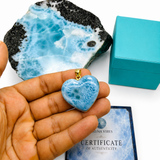 Larimar Gold Heart Pendant – 18k Gold Plated 925 Sterling Silver, Genuine Dominican Blue Stone