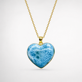 Larimar Gold Heart Pendant – 18k Gold Plated 925 Sterling Silver, Genuine Dominican Blue Stone