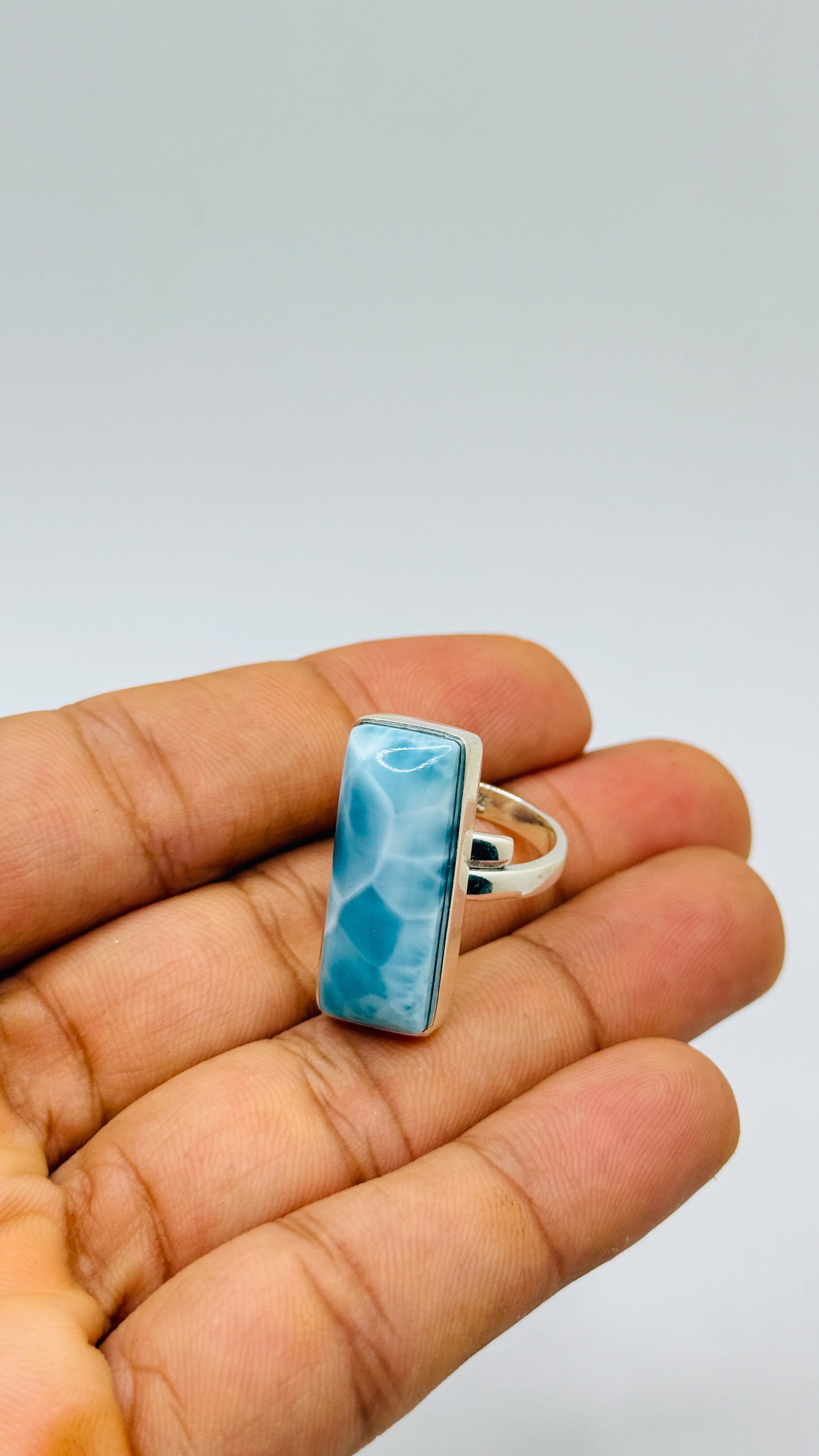 a silver larimar ring
