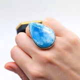 Larimar Ring – 925 Sterling Silver Adjustable | AAA Sky Blue Grade