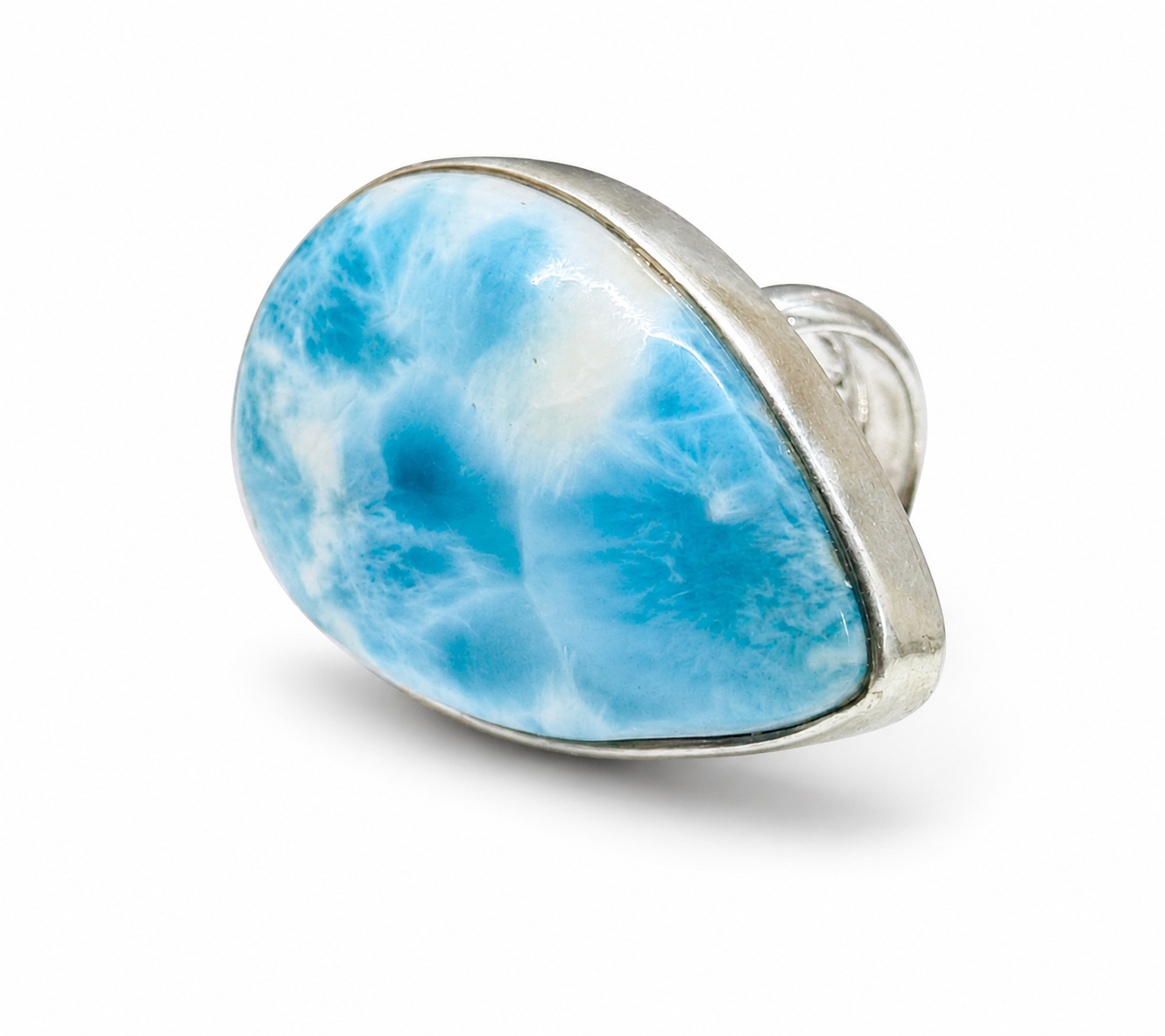 Larimar ring on a white background