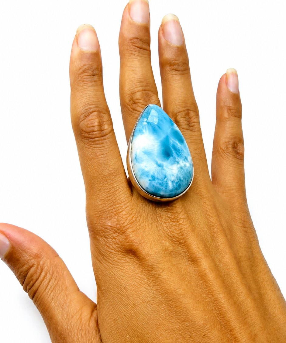 AAA Grade Blauer Larimar Ring – 925 Sterling Silber, Verstellbar (Kopie)