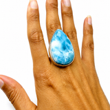 Larimar Ring – 925 Sterling Silver Adjustable - AAA Sky Blue Grade