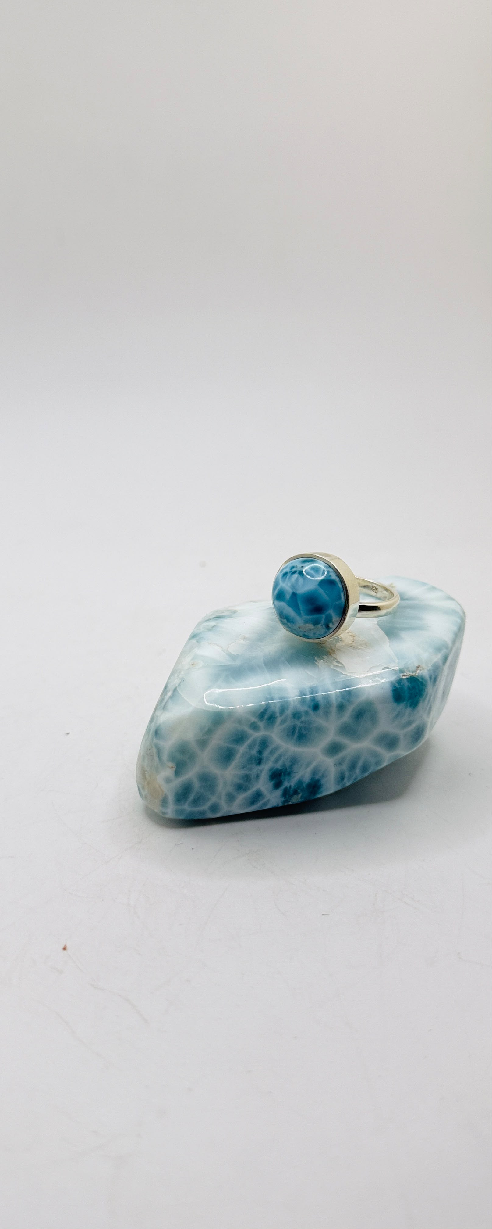 larimar round ring 925 sterling silver adjustable