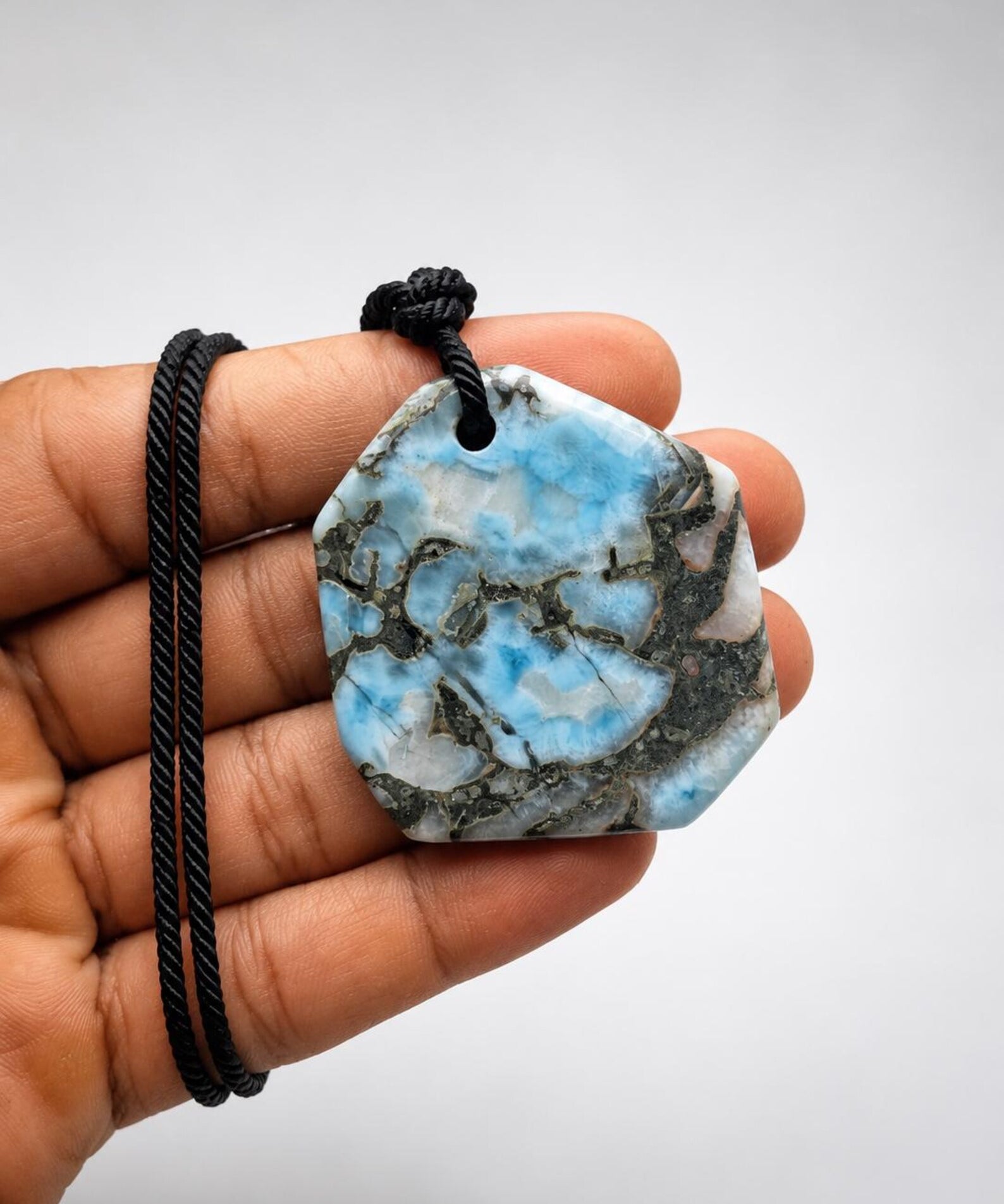 Specimen Larimar Necklace on adjustable Cord for Men & Women