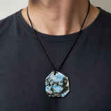 Man waering Larimar Necklace on adjustable Cord for Men & Women