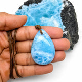 Larimar Teardrop Necklace , Ocean Blue Webbing Pattern for Men & Women