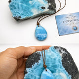 Larimar Teardrop Necklace , Ocean Blue Webbing Pattern for Men & Women