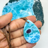 Larimar Teardrop Necklace , Ocean Blue Webbing Pattern for Men & Women