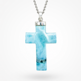 Cross Larimar Pendant- Genuine Dominican Stone Necklace for Men & Women