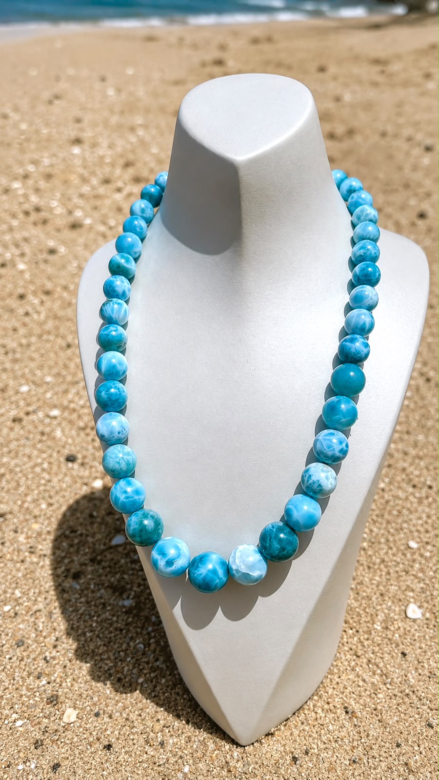 Larimar Bead Necklace in 925 Sterling Silver | 136g  AAA + Natural Dominican Larimar