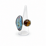 Larimar & Amber Double Stone Ring — Adjustable 925 Sterling Silver Jewelry Gift