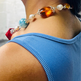 Larimar, Dominican Amber & Red Coral Statement Necklace – Handcrafted Sterling Silver Jewelry