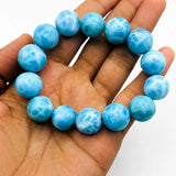 AAA Larimar Bracelet – Genuine Dominican Blue Stone, Unisex Stretch Bead Bracelet