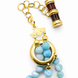 Larimar Double Bead Necklace with Amber Gold Plated Clasp