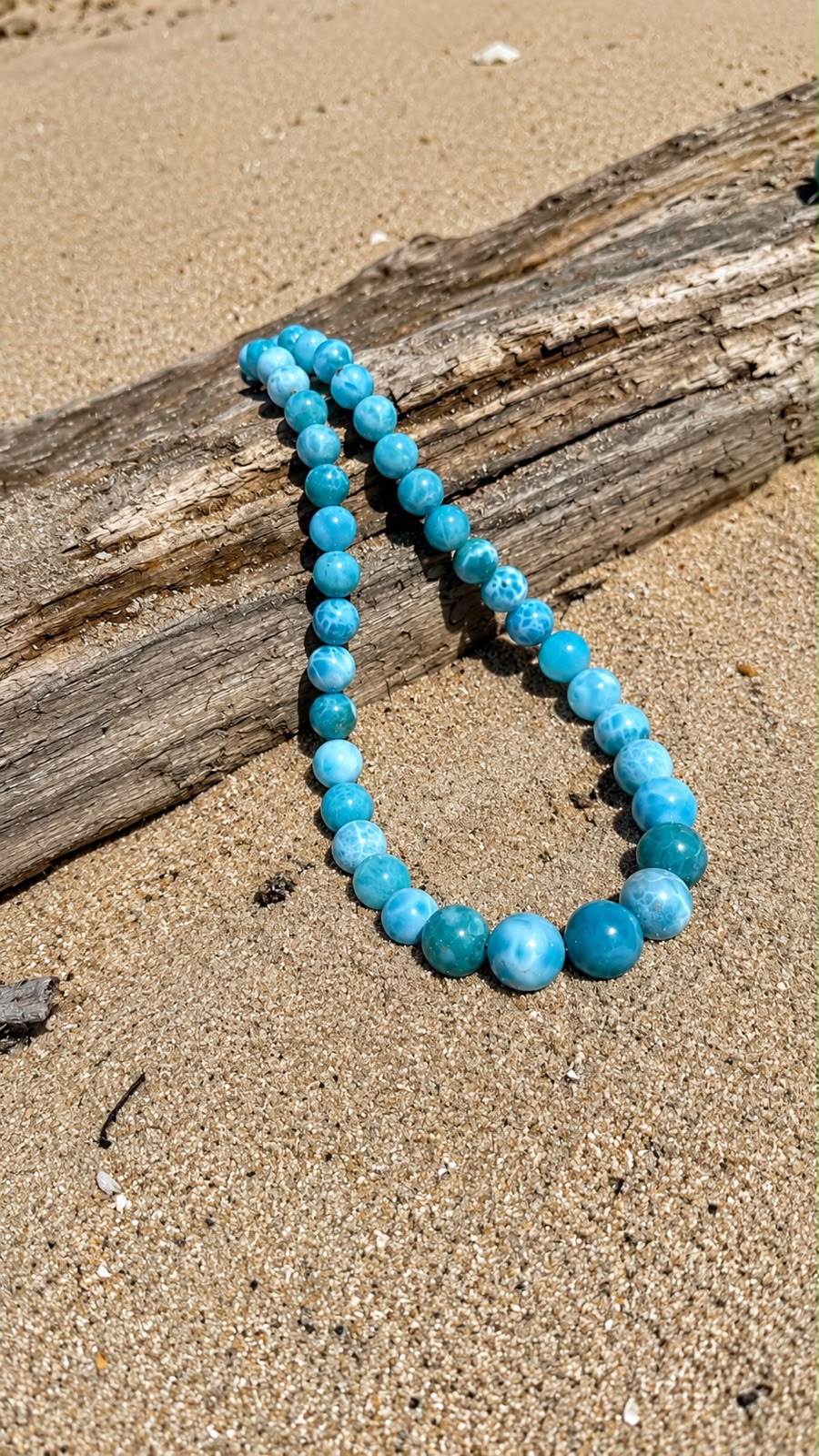 Larimar Bead Necklace in 925 Sterling Silver | 136g  AAA + Natural Dominican Larimar, Exclusive Blue Gemstone Jewlery
