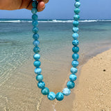 Larimar Bead Necklace in 925 Sterling Silver | 136g  AAA + Natural Dominican Larimar, Exclusive Blue Gemstone Jewlery