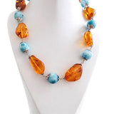 Larimar Bead Necklace With Dominican Amber in 925 Sterling Hook