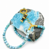 Larimar Double Bead Necklace with Amber Gold Plated Clasp
