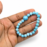 Larimar Bead Bracelet – 7–8mm Beads with 13mm Center Bead, Genuine Dominican Blue Stone