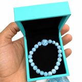 Larimar Bead Bracelet – 7–8mm Beads with 13mm Center Bead, Genuine Dominican Blue Stone