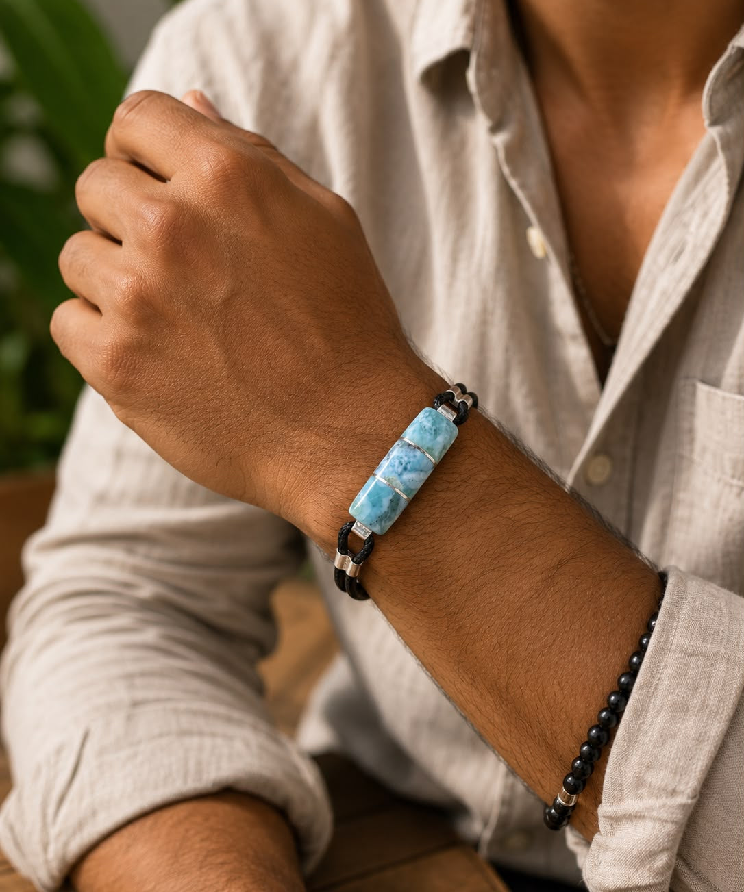 Larimar Men's Bracelet in 925 Sterling Silver