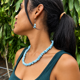 Larimar Chip Bead Necklace, Genuine Dominican Larimar, Unisex 925 Sterling Silver Jewelry