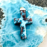 Larimar Cross Pendant, 925 Sterling Silver Blue Stone Unisex