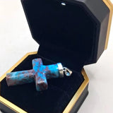 Larimar Cross Pendant, 925 Sterling Silver Blue Stone Unisex