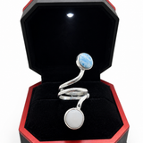 Larimar Bypass Wrap Ring – Dual Stone 925 Sterling Silver