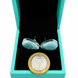 Larimar earrings in a blue box