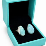 Larimar Teardrop Stud Earrings – Bezel Set 925 Sterling Silver
