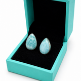 Larimar Teardrop Stud Earrings – Bezel Set 925 Sterling Silver