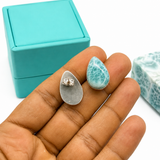 Larimar Teardrop Stud Earrings – Bezel Set 925 Sterling Silver