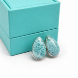 Larimar Teardrop Stud Earrings – Bezel Set 925 Sterling Silver