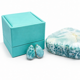 Larimar Teardrop Stud Earrings – Bezel Set 925 Sterling Silver