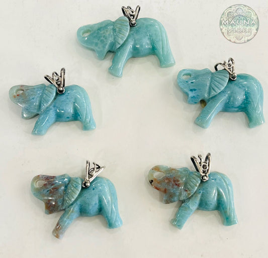 Larimar Elephant Pendant Necklace – 925 Sterling Silver – Genuine Dominican Larimar Stone