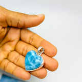 Larimar Heart Pendant - Super Blue AAA+ 925 Sterling Silver Fine Larimar Jewelry