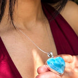 Larimar Heart Pendant - Super Blue AAA+ 925 Sterling Silver Fine Larimar Jewelry