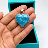 Larimar Heart Pendant - Super Blue AAA+ 925 Sterling Silver Fine Larimar Jewelry