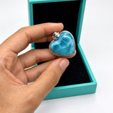 Larimar Heart Pendant - Super Blue AAA+ 925 Sterling Silver Fine Larimar Jewelry