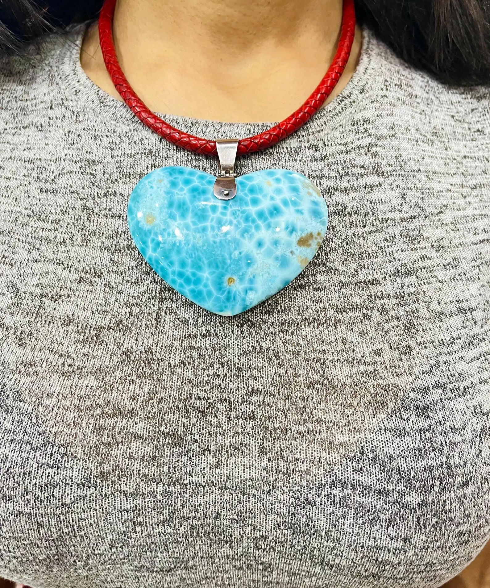 Large Larimar Heart Necklace